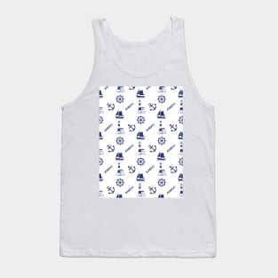 Sailing Illustrative Pattern Navy Blue Tank Top